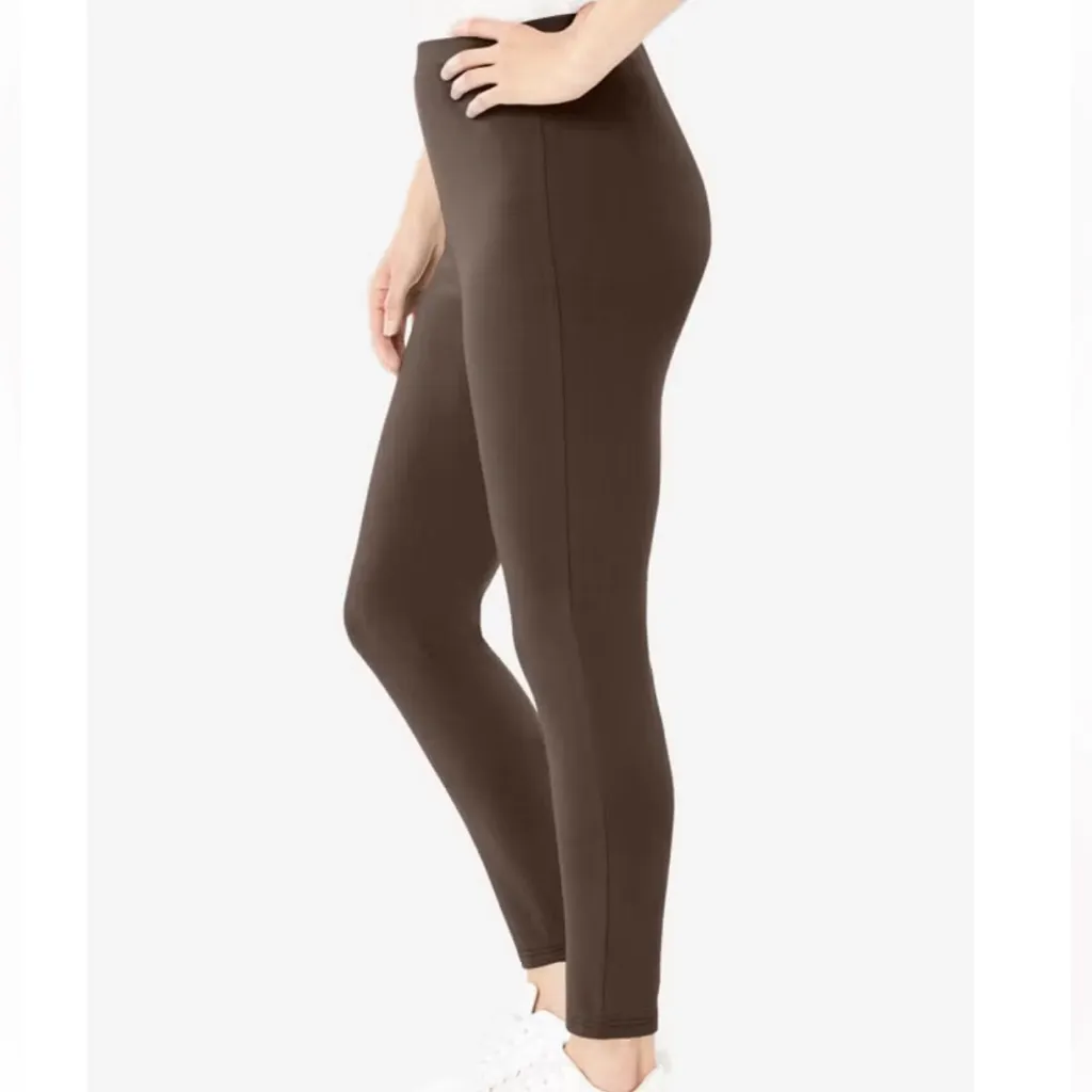 Woman Within Stretch-Cotton Knit Pull-On Leggings Chocolate Brown 2X 26-28T - Image 3