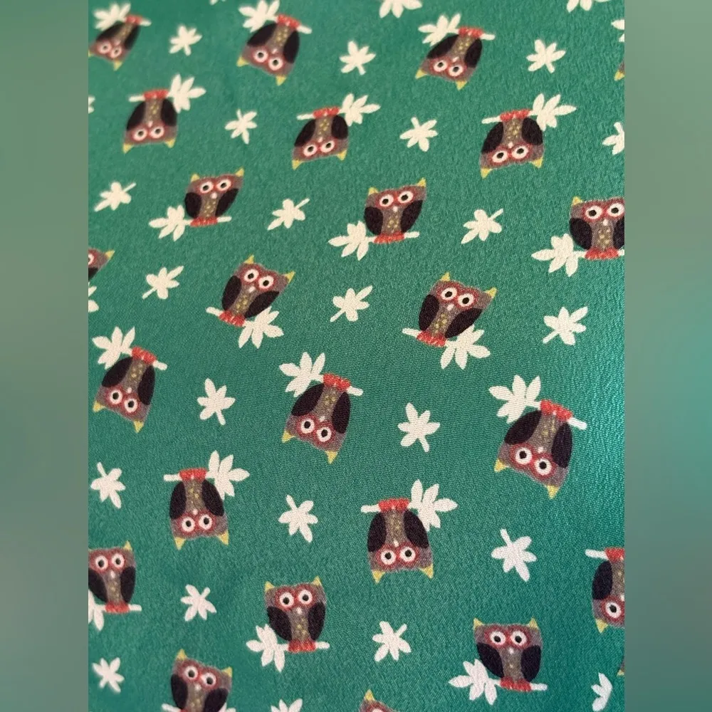 Alice Moon Green Puff Sleeve A-Line Mini Dress Owl Print size Small. - Image 3