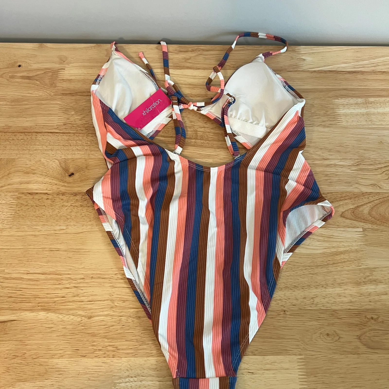 Xhilaration Juniors' Striped Ribbed Tie-Front One Piece Swimsuit - Size XL - NWT - Image 7