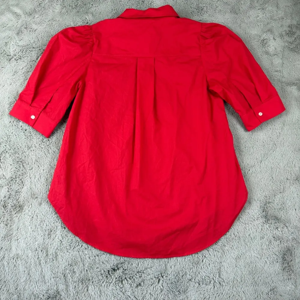 Maeve Anthropologie Tunic Top Puff Sleeve Red Blouse Collared Small - Image 4