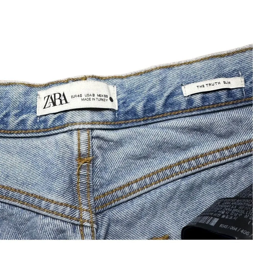 Zara The Truth Slim ripped distressed mid-rise jeans sz 8 - Image 4