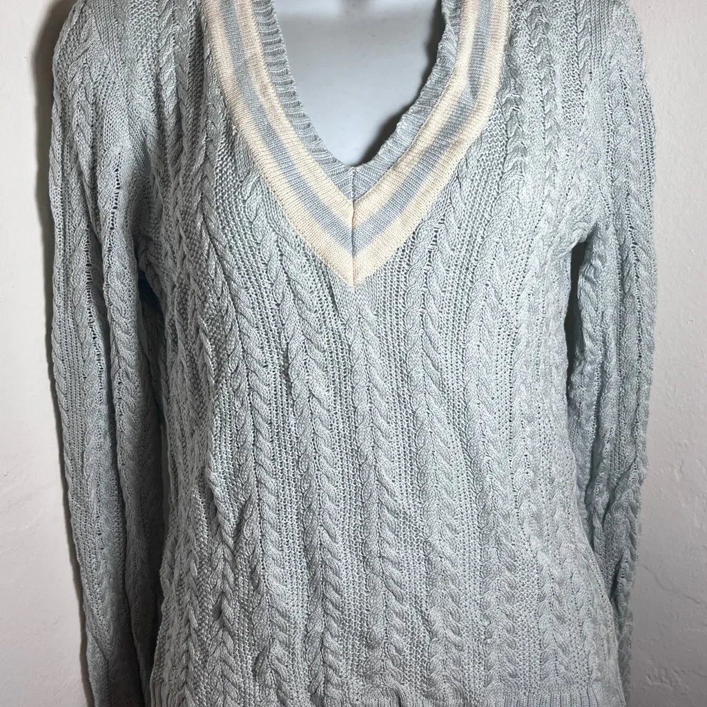 Lauren Ralph Lauren Sweater Womens Size Medium Silk Blue White Preppy Casual - Image 2