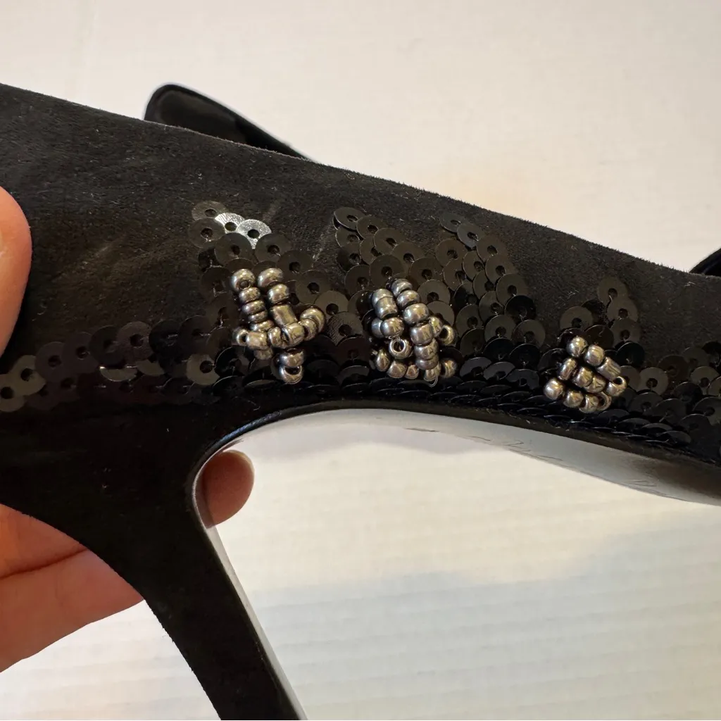 Charles David Black Suede Leather Beaded Heels Pumps Womens 7 Classic Preppy - Image 8
