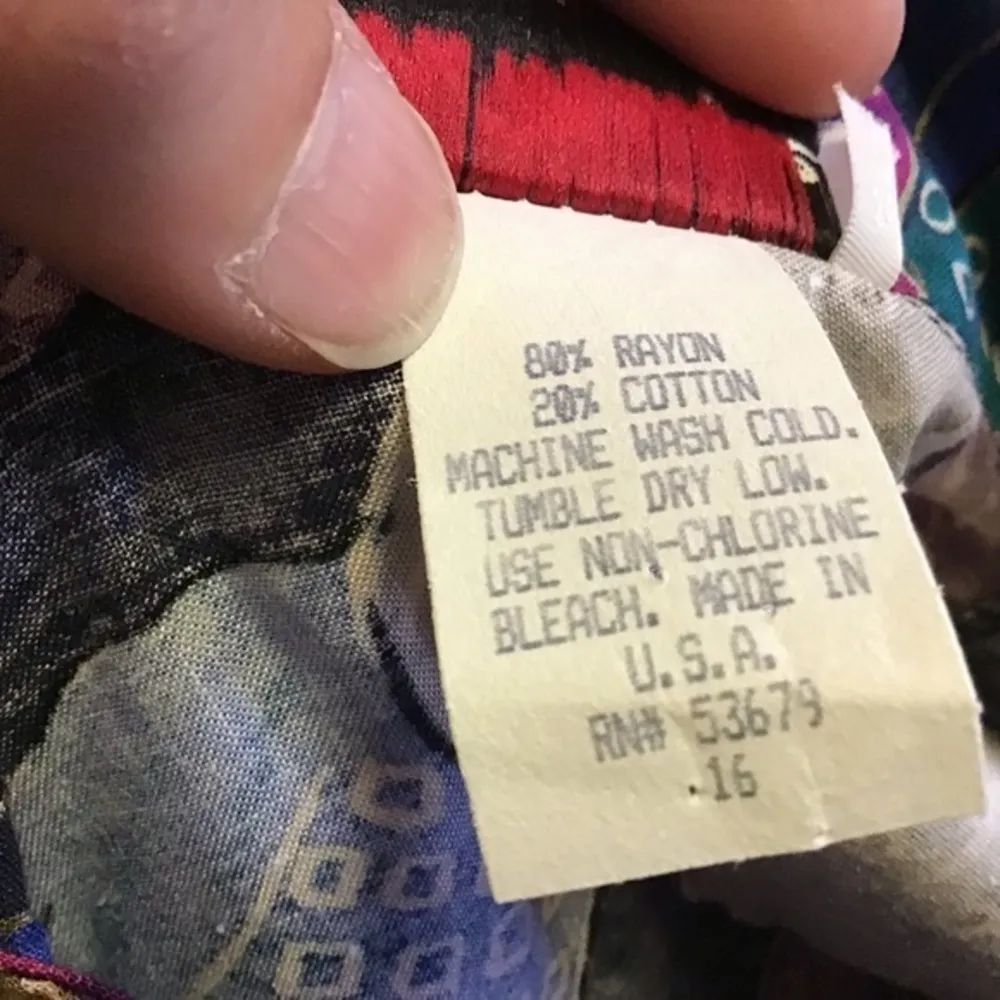 Vintage 80s Leaf Print Button Down Shirt Multicolor Long Sleeve Size 16 - Image 4