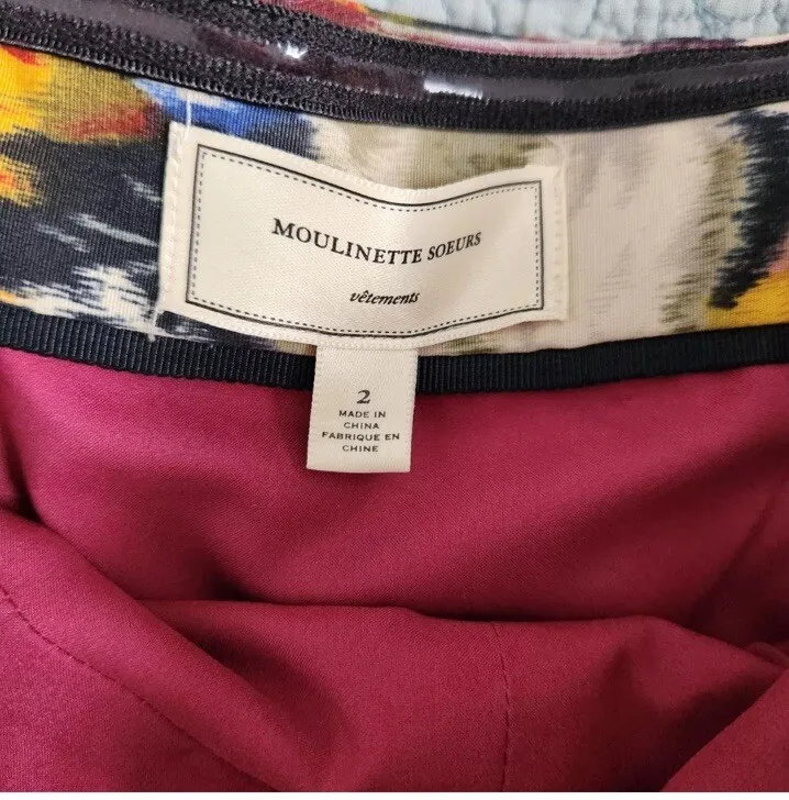 Anthropologie Black Pink Floral Strapless Bow Dress Sz 2 Woman MOULINETTE SOEURS - Image 2