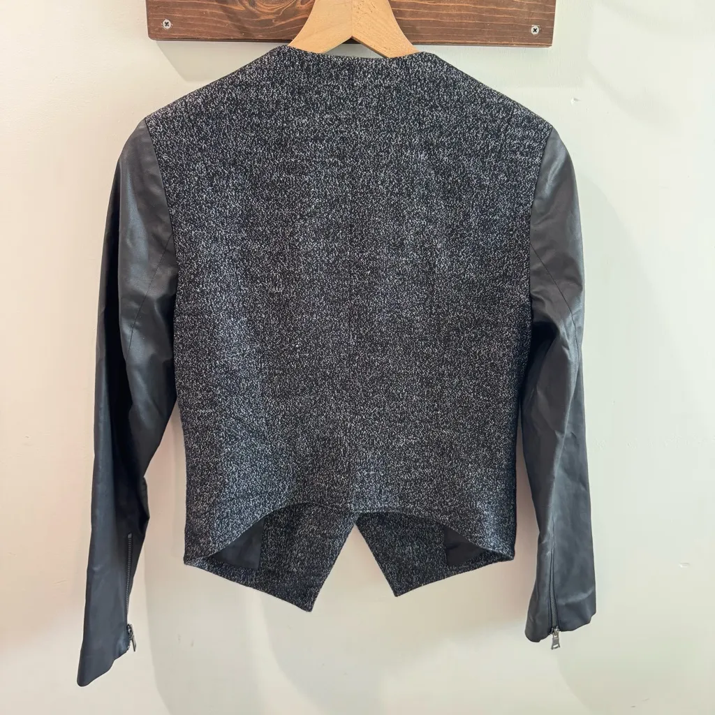 Banana Republic NWT Faux Leather Marled Wool Blend Zip Front Moto Jacket Size 6 - Image 6