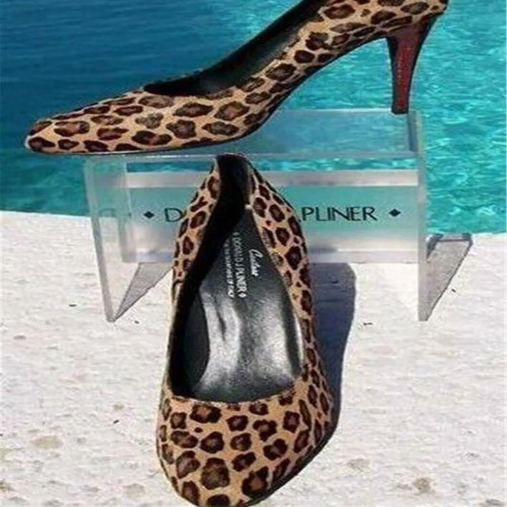 Donald Pliner Couture Leopard Hair Calf Gator Leather New Pump Shoe $365 NWT Black Size 5.5 - Image 3
