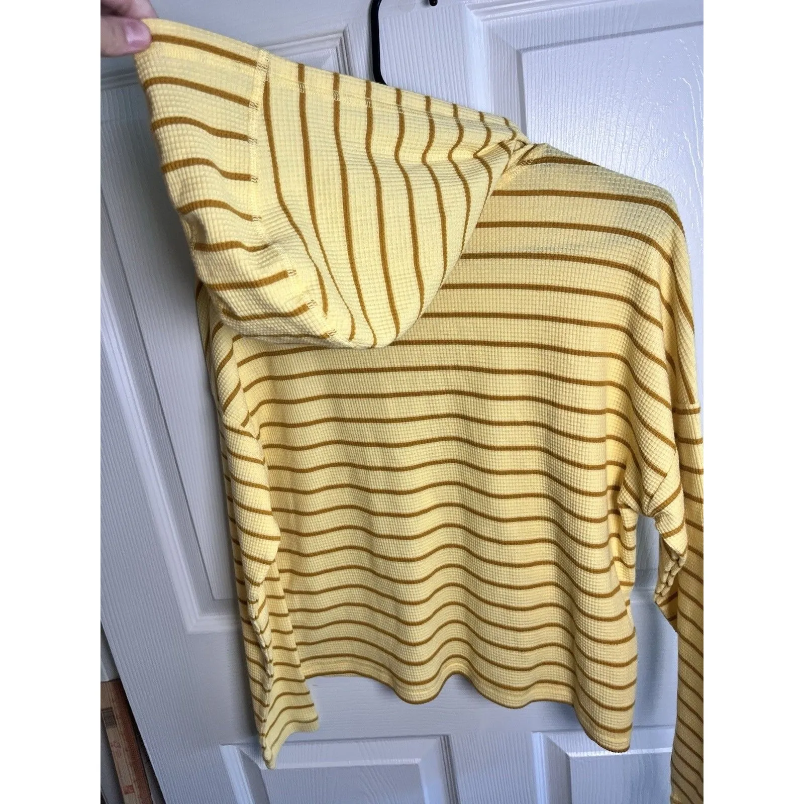 Toad&Co Foothill Long Sleeve Hoodie Size S Yellow Brown Stripes Casual Pullover - Image 6