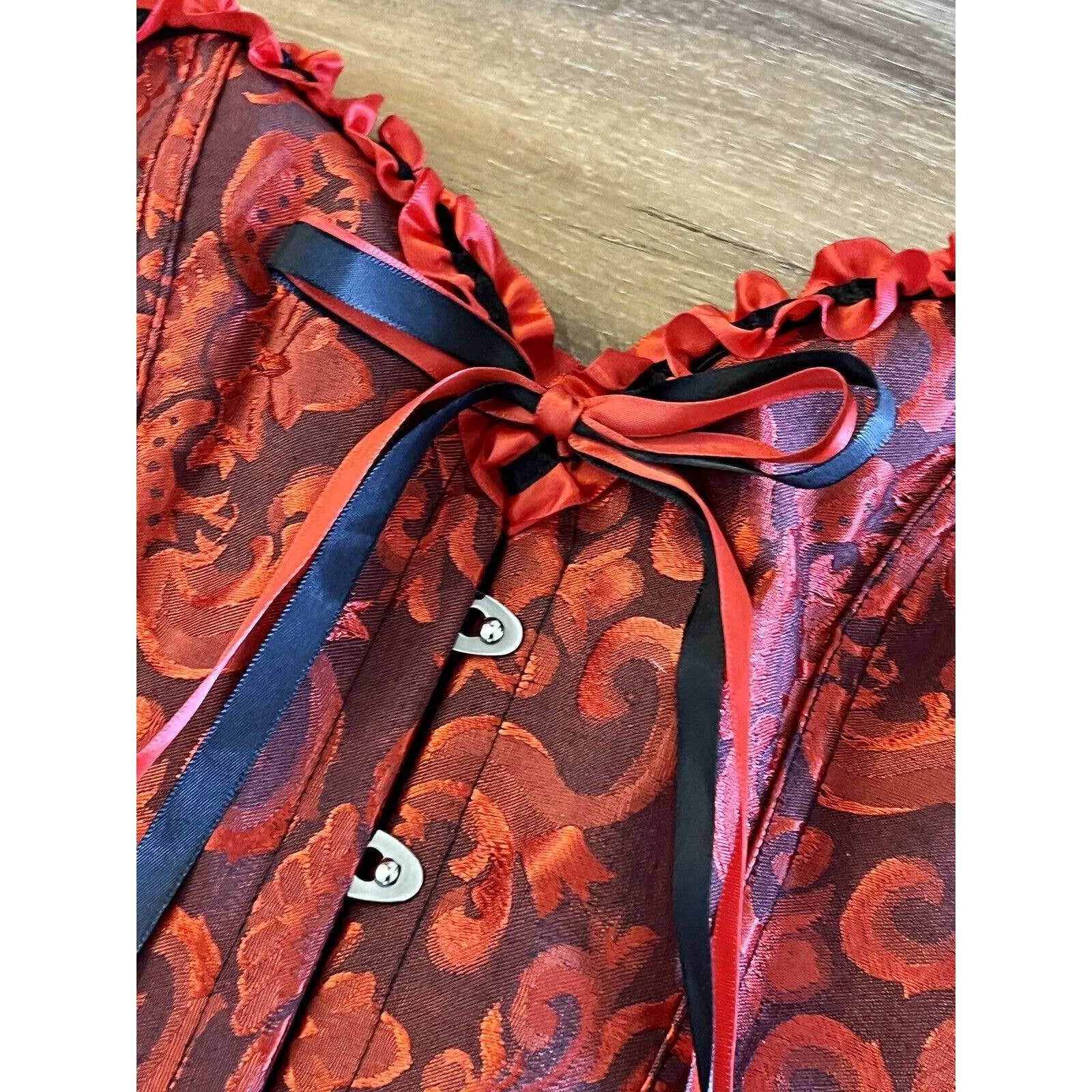 Women‎ Bustier Burlesque Boned Corset Top Waist Basque Lingerie Shaper L Red Size L - Image 6