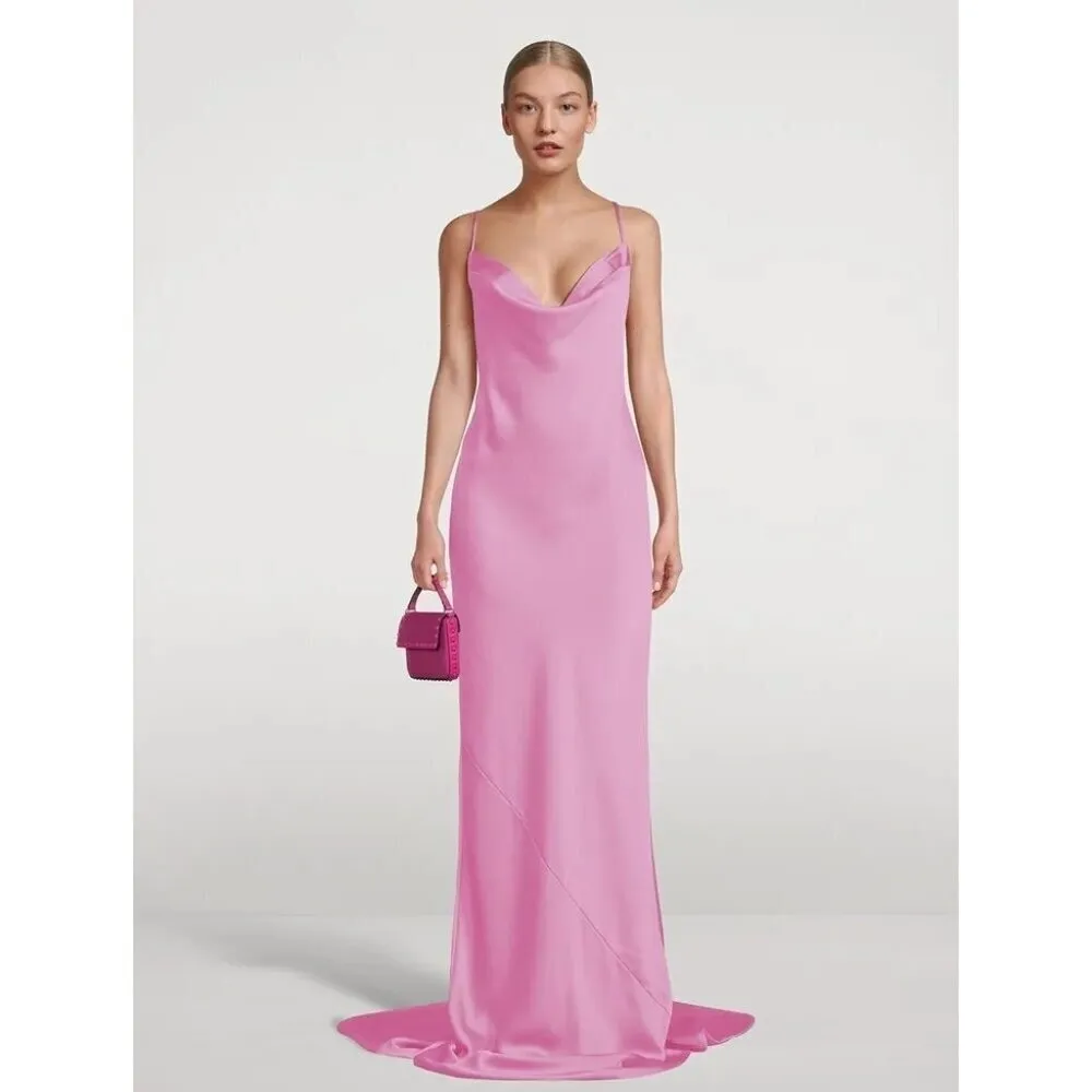 Norma Kamali Cross Back Bias Gown in Candy Pink Medium New Womens Long Dress - Image 11