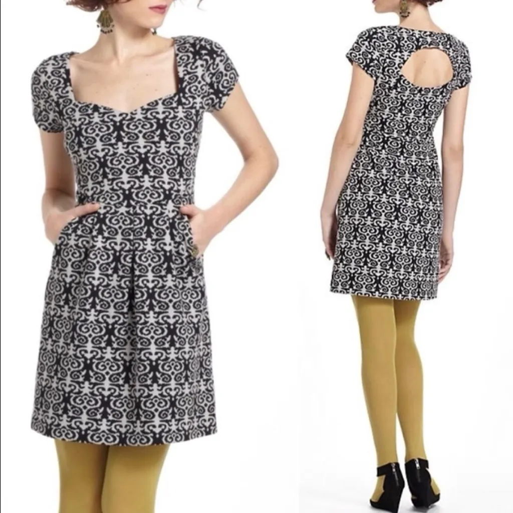 Anthropologie Deletta Black White Cutout Back Mini Dress A-Line Short Sleeve S - Image 2