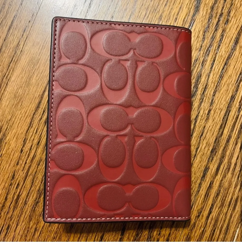 NWOT Coach Leather Passport Case Holder Burgundy With Signature Logo - Image 4