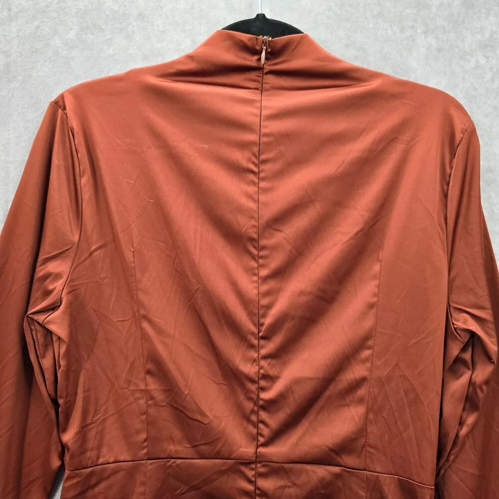 Brown Copper Drape Long Sleeve Zipper Party Y2K Indie Dress Medium 8/10‎ - Image 6