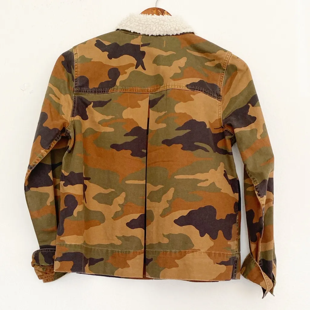 NWT  Madewell Northward Camo Army Shirt Jacket Shearling Collar Cotton - Image 12