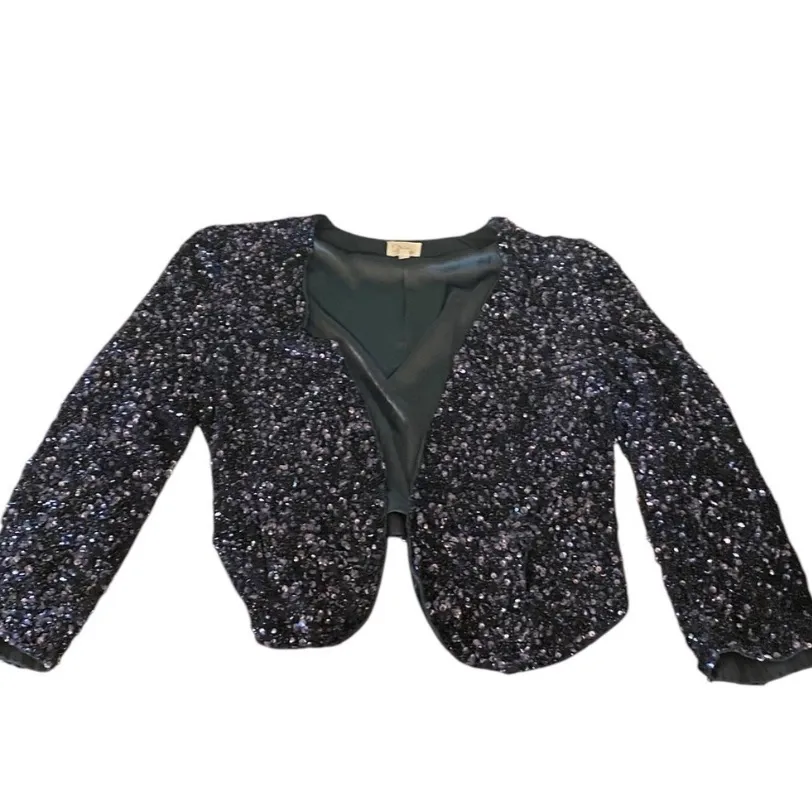 Parker Silk Navy Sequin Open Blazer Fabulous Glam New Year’s eve Evening Jacket - Image 6
