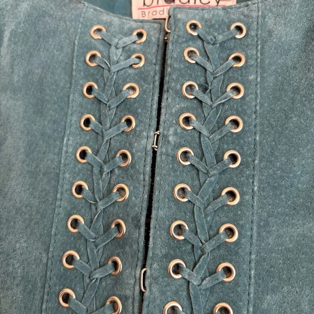 Bradley Teal‎ Leather Lace Detail Jacket Size Medium Blue - Image 3