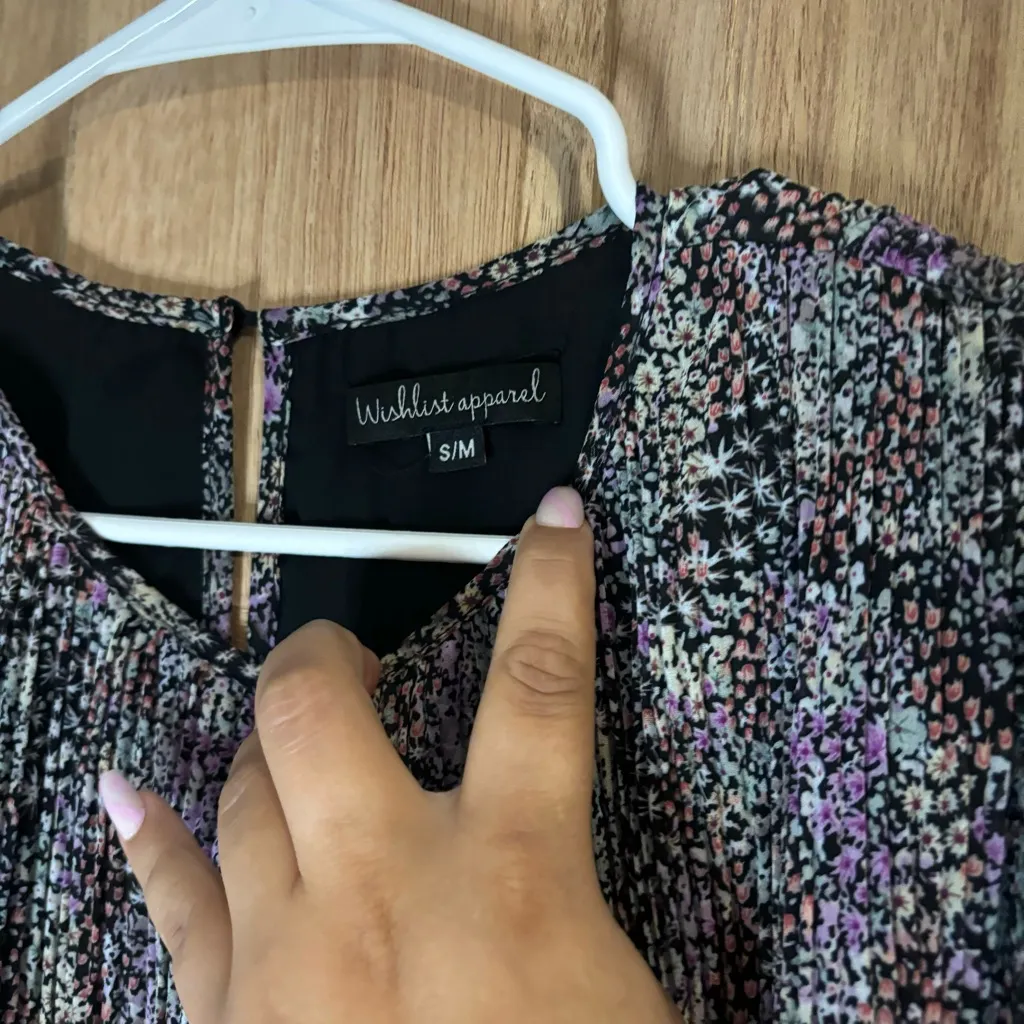 Wishlist apparel Floral Pleated‎ Long Sleeve Mini Dress Small/Medium - Image 3