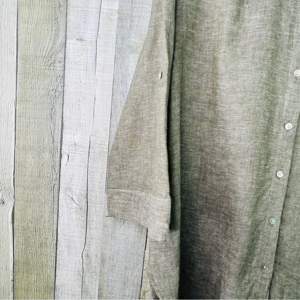 Westbound Size XL Olive Green Shirt Button Front Tabbed 3/4 Sleeves Linen Blend - Image 6