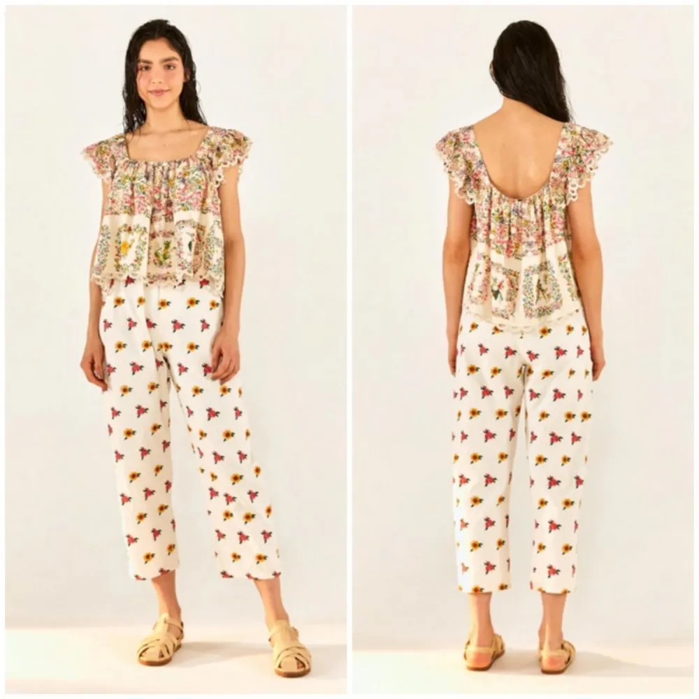 💕FARM RIO💕 Delicate Forest Scarves Blouse ~ Micro Floral Print Small NWT - Image 8