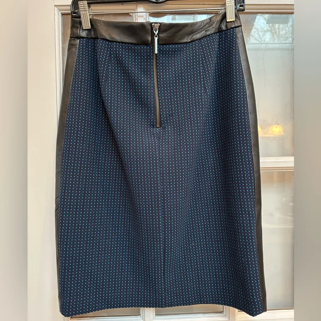 Nanette Lepore Feel A Hunch Jacquard Leather Trim Pencil Skirt Plaid Chic Size 6 - Image 4