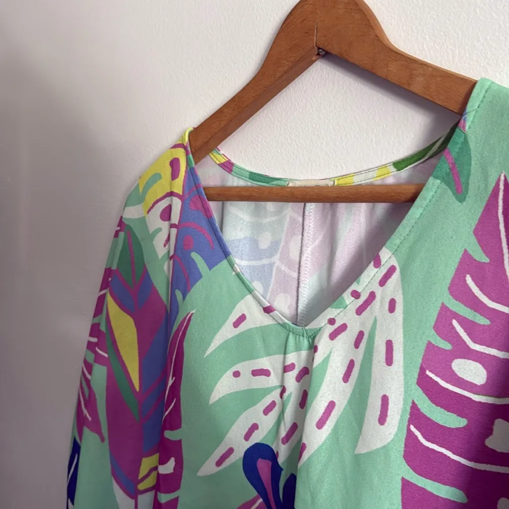 Cotton Bleu tropical lightweight V - Image 4