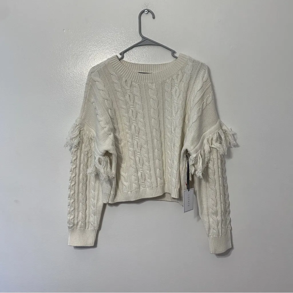 NWT 1.State Fringe Sleeve Cable Sweater | Size: Large - Image 3
