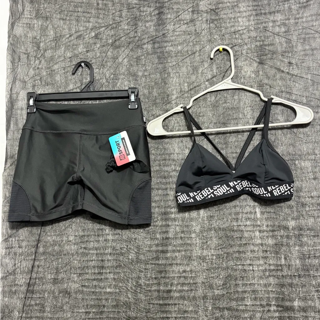 JESFER Women’s Activewear Set Shorts & Sports Bra Size S NWT(A229) Black - Image 2