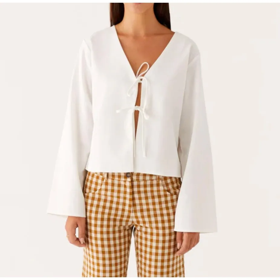 Peppermayo Tie Front Blouse Top Isabelle Size US 0 in White - Image 4