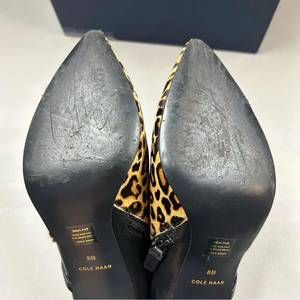 Cole Haan Yasmine Shootie Leopard Print Calf Hair Brown Black Heeled Boot Bootie - Image 9
