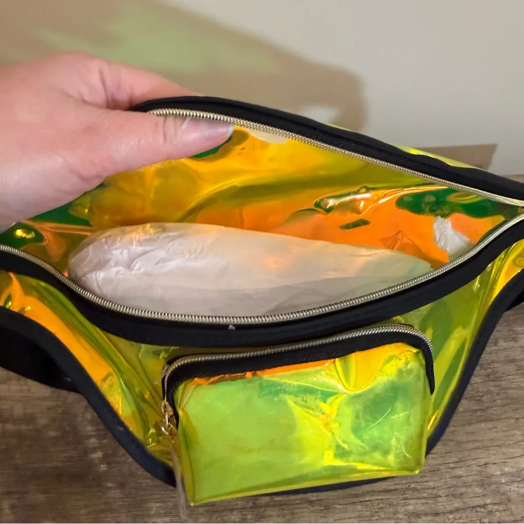 Lancôme Limited Edition Iridescent Belt Bag Fanny Pack Holographic Yellow Green - Image 8