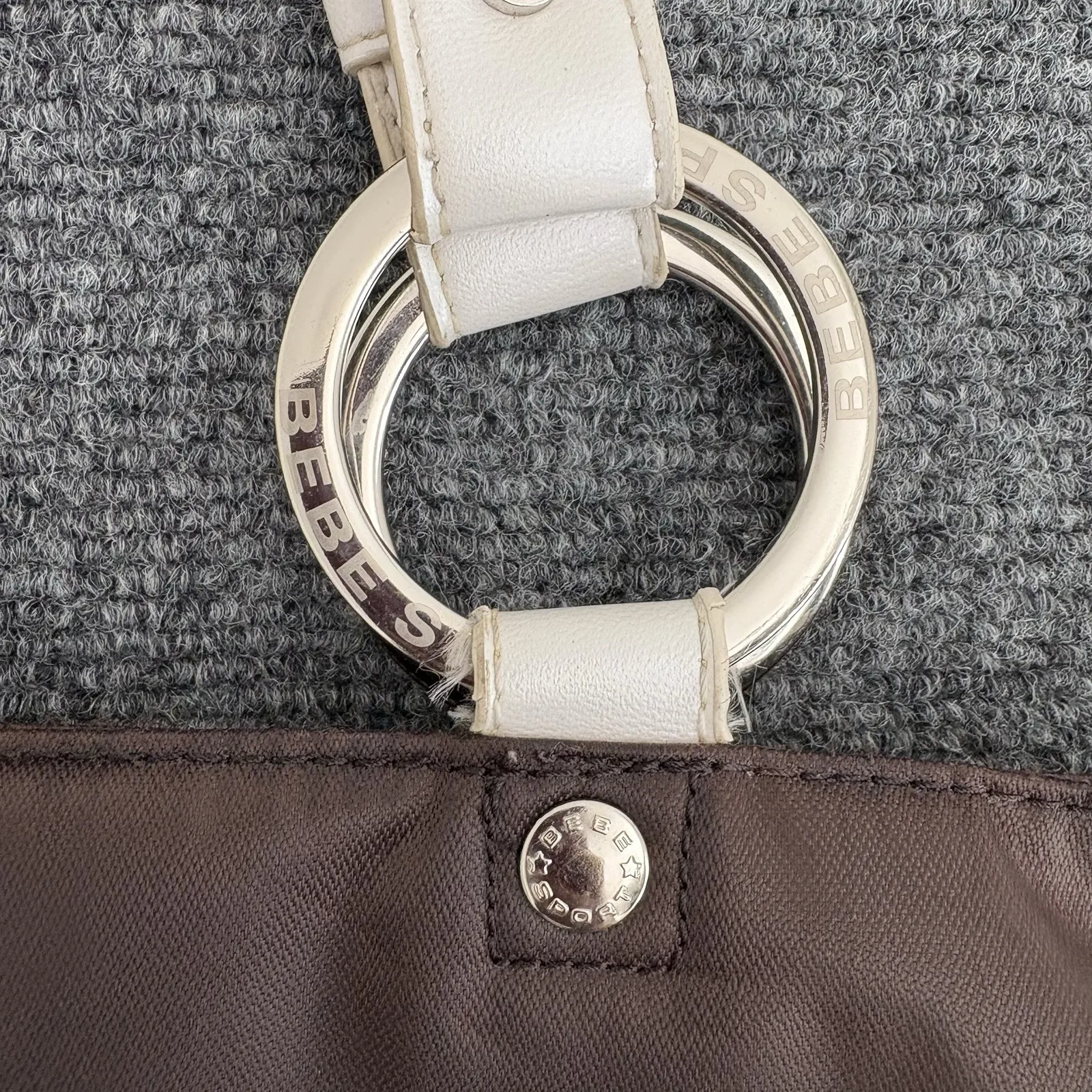 Y2K Style Bebe Sport Large Brown‎ White Quilted Tote Bag Purse Spellout Mallcore - Image 6