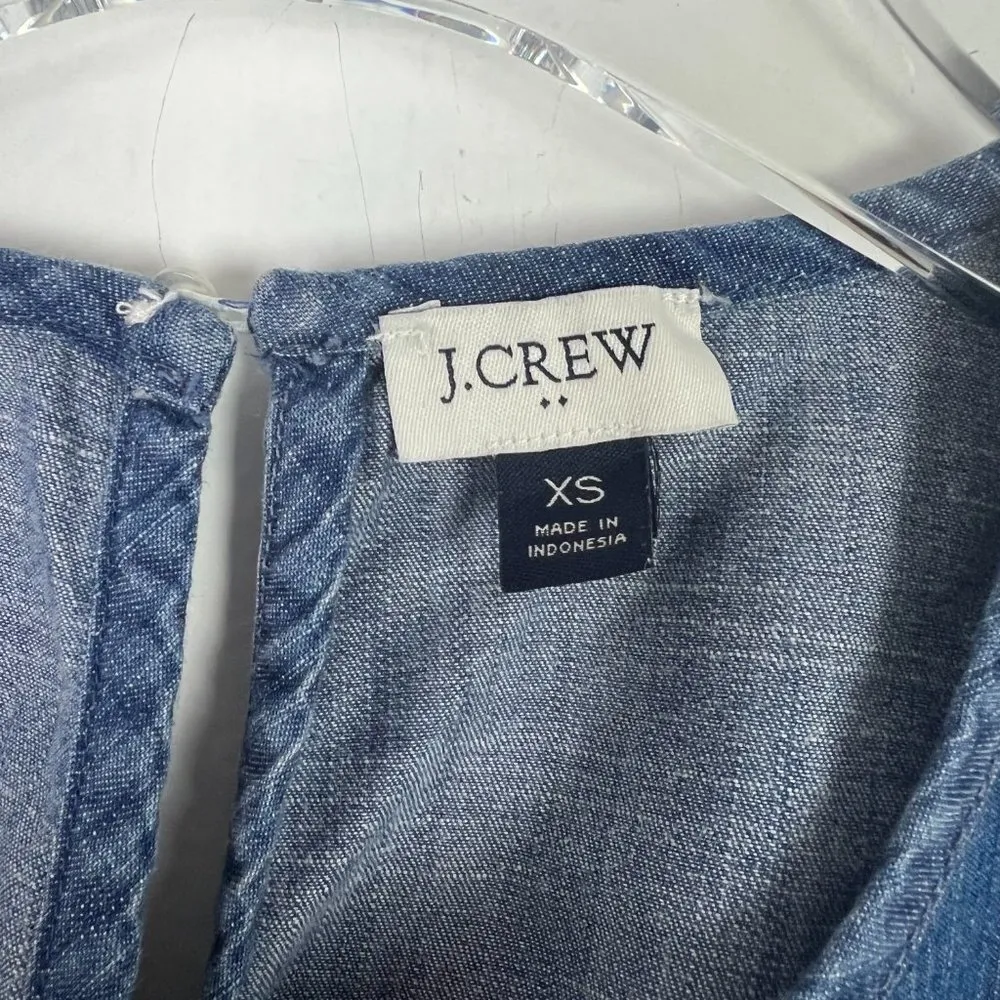 J. Crew Factory Chambray Puff-Sleeve Top in Cotton-Tencel Blue Size XS EUC A875 - Image 6