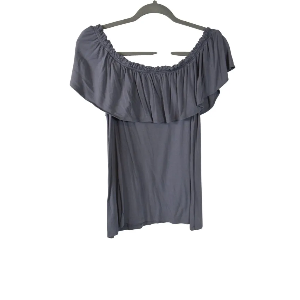Abercrombie & Fitch Gray Off Shoulder Ruffle Top Size L Short Sleeve - Image 3