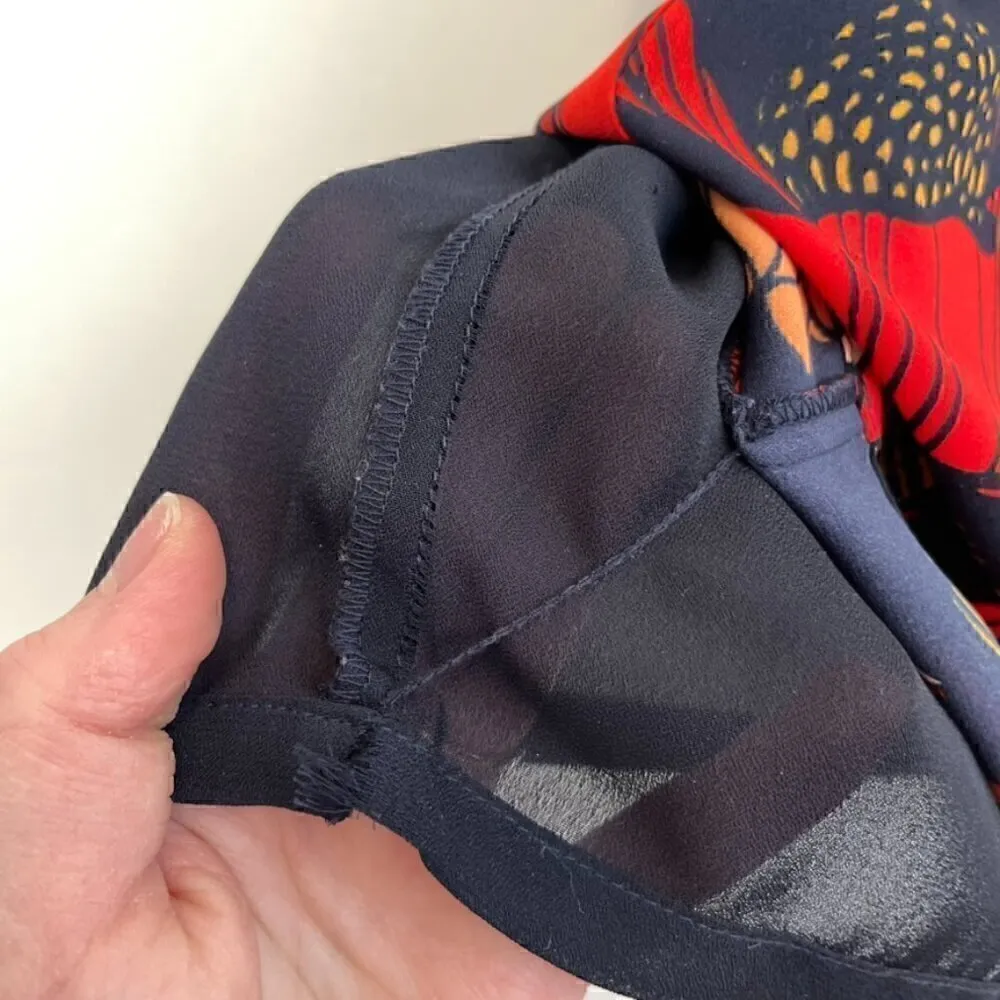 ANN TAYLOR LOFT Autumn Blossom Flutter Dress Red Navy Blue Floral Midi NO BELT - Image 14