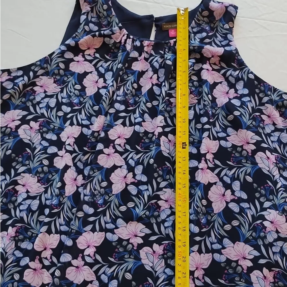 Vince Camuto Navy Floral Spring Injection Sleeveless Roundneck Blouse Sz XXL. - Image 8