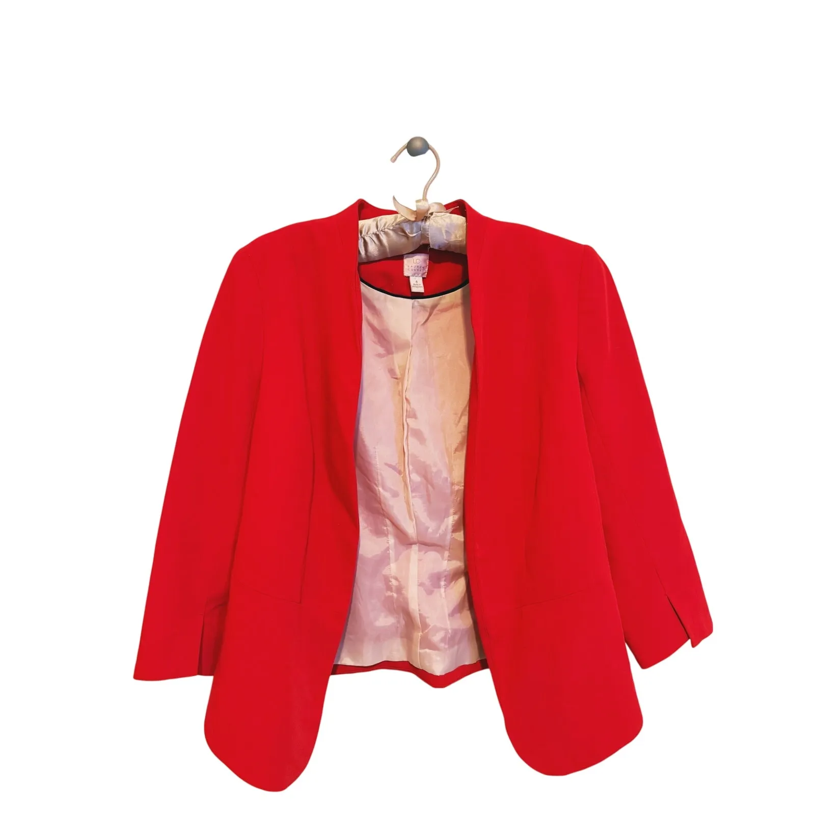 LC Valentines Open Front Blazer Size 4 Red Career Office Professional Feminine - Image 9