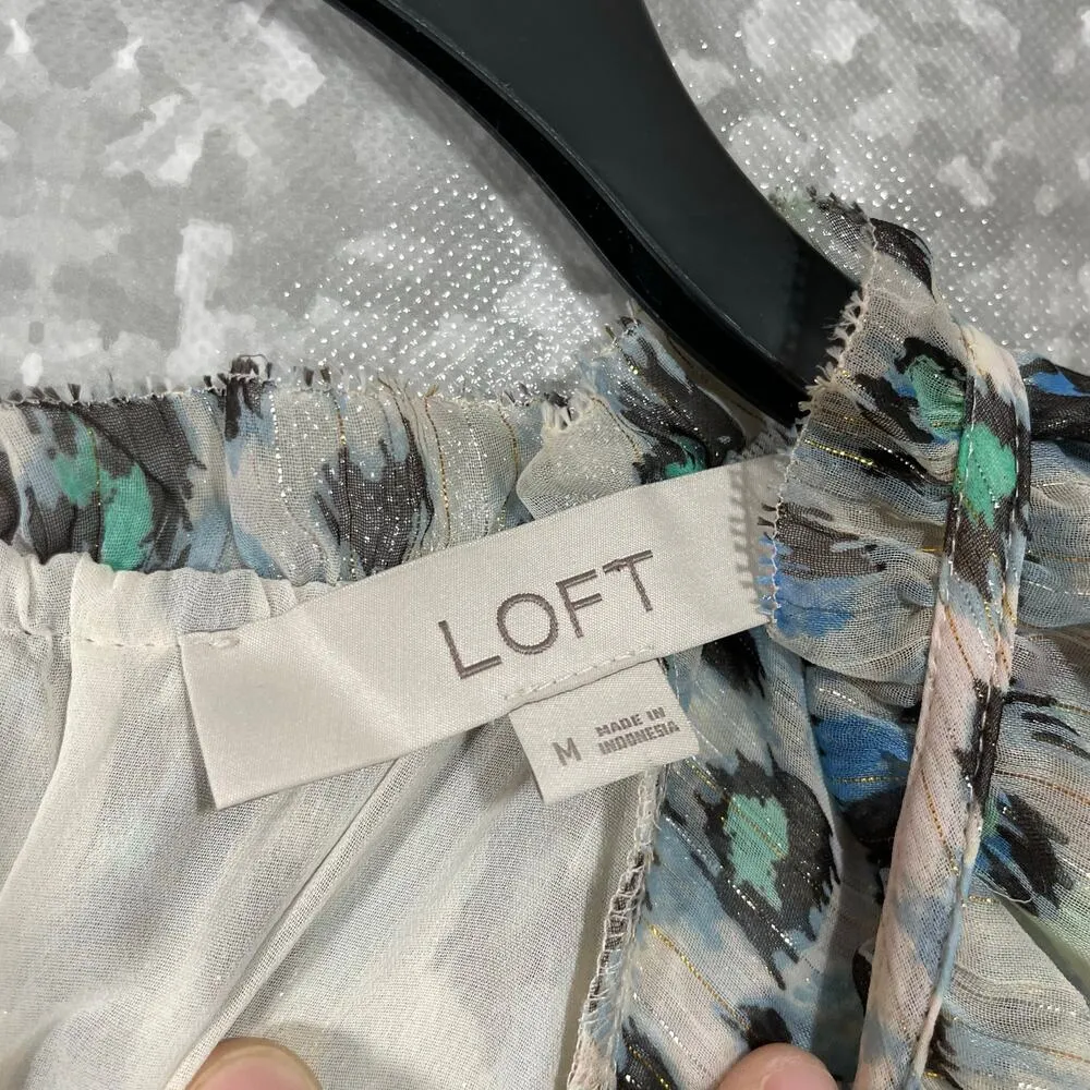 Ann Taylor LOFT Women's Indie Boho Leopard Print Top - Size Medium - Metallic - Image 4