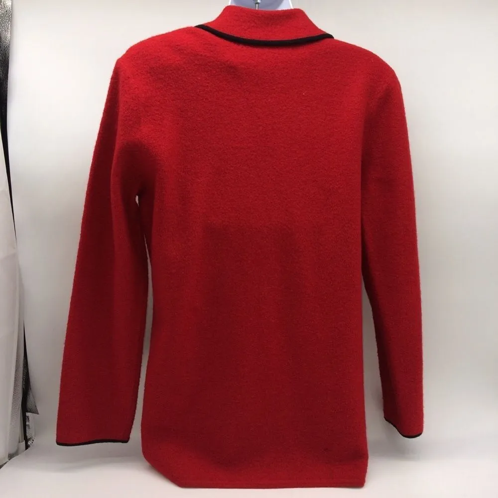 Josephine Chaus Women 100% Wool Red w/Black Trim Long Sleeve Work Blazer Size S - Image 2