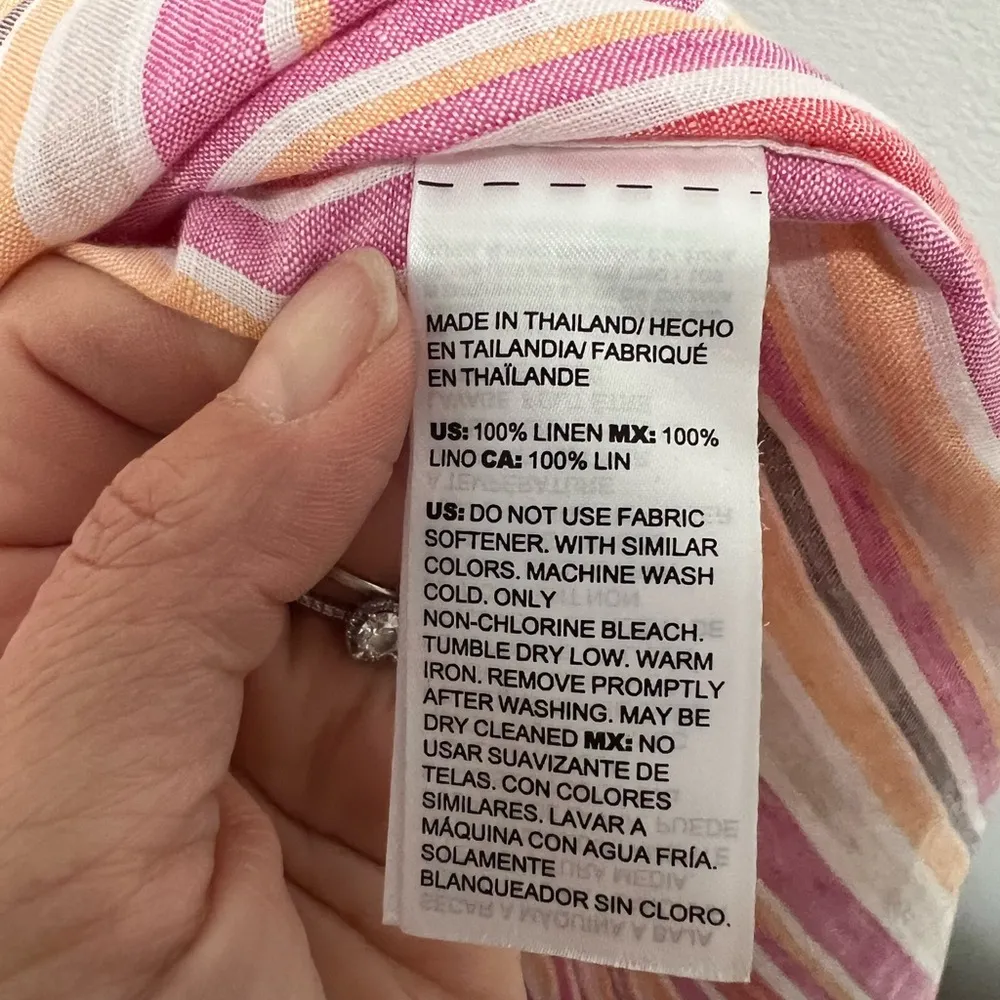 Chico's 100% Linen Shirt Womens Size 4 US 20 3/4 Sleeve Abalogne Shell Buttons - Image 4