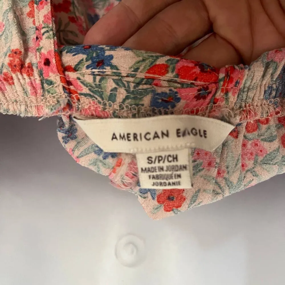 AMERICAN EAGLE Floral Shorts Women Romper Sz Small Open Tie Viscose Cottage Core - Image 10