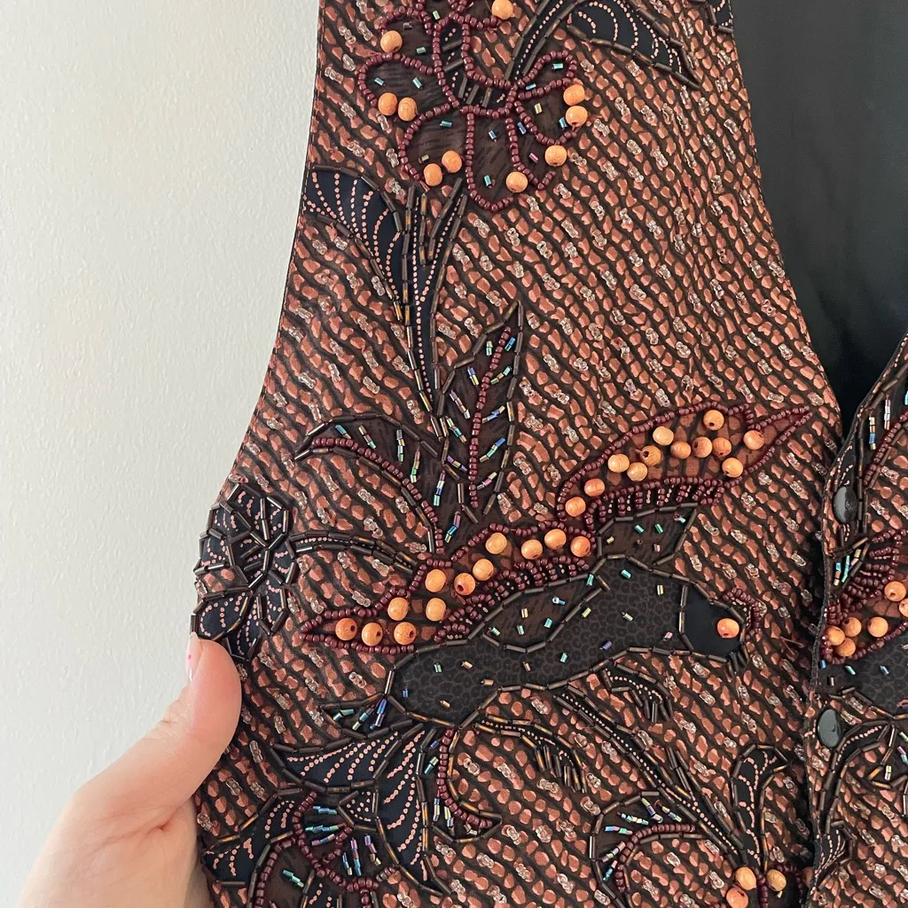 NWT Vintage Kenar Women's Vest - Black and Brown Beaded - Image 2