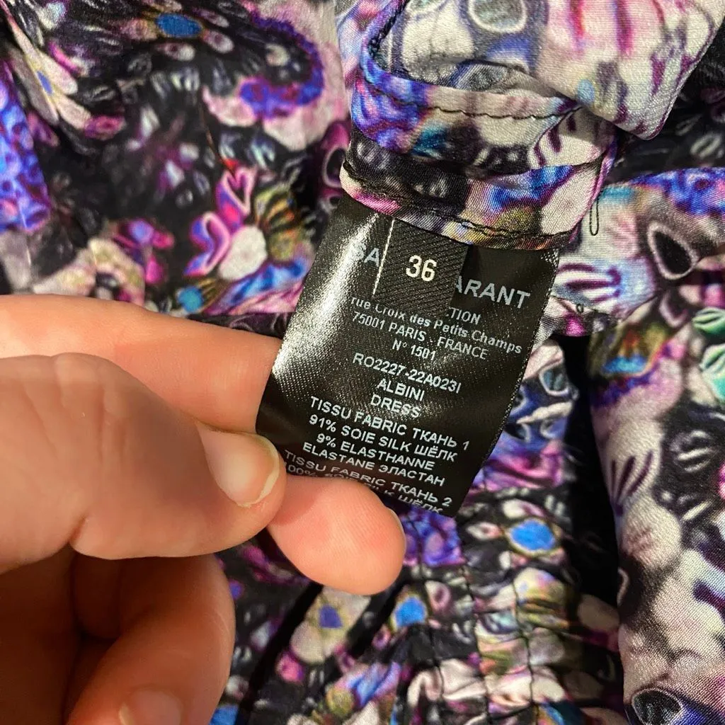 Isabel Marant Albini Floral Silk Midi Dress in Purple Black Size 36 - Image 8