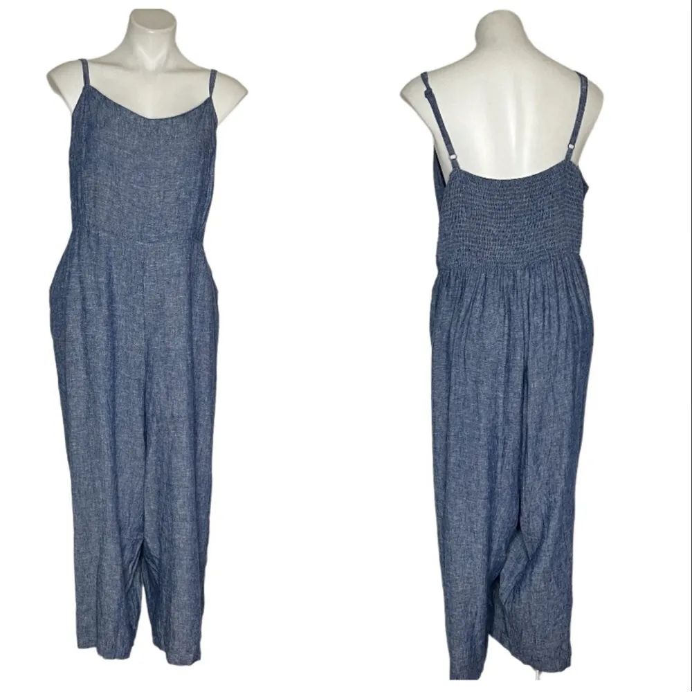OLD NAVY Blue Jumpsuit Chambray Linen Blend Adjustable Straps Plus Size XXL NEW - Image 11