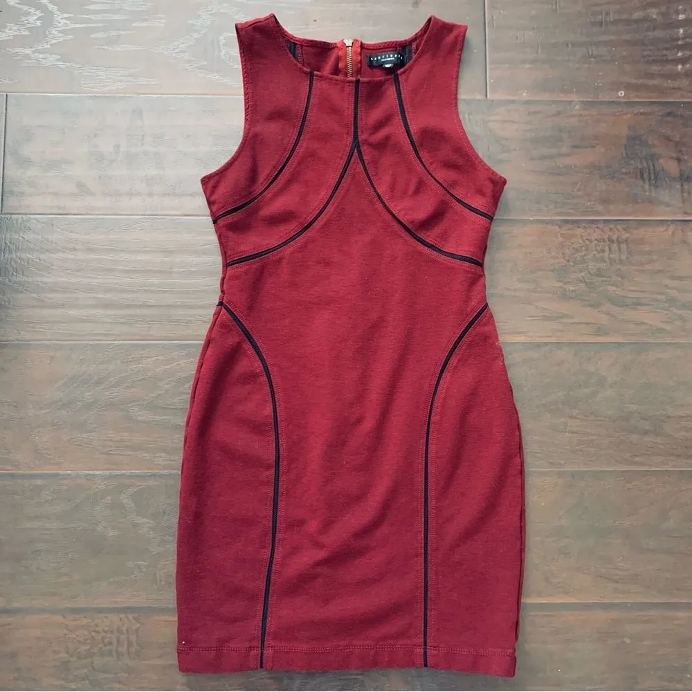 Burgundy Deep Red Work/Holiday/Cocktail Party Bodycon Dress | Size: M - Image 2