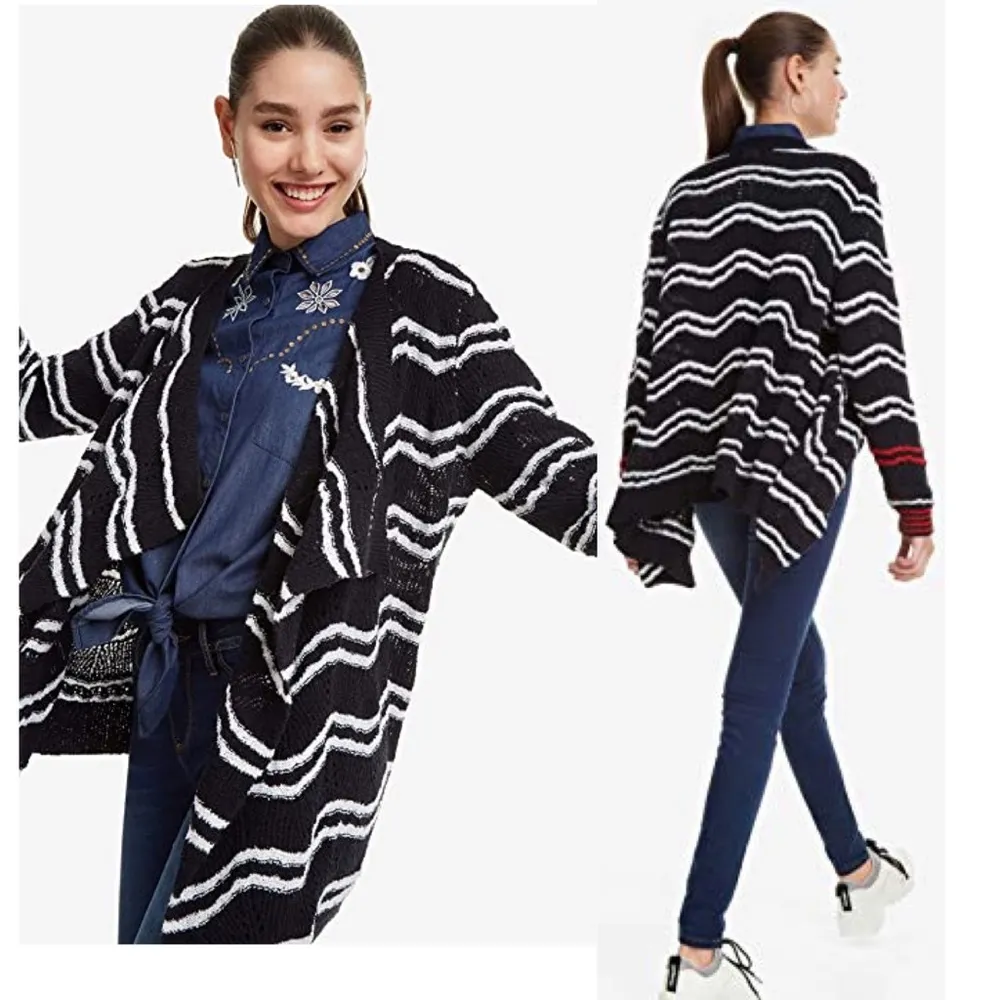 NWT Desigual Nautical Stripped Open Front Wool Blend Cardigan Large - Image 2