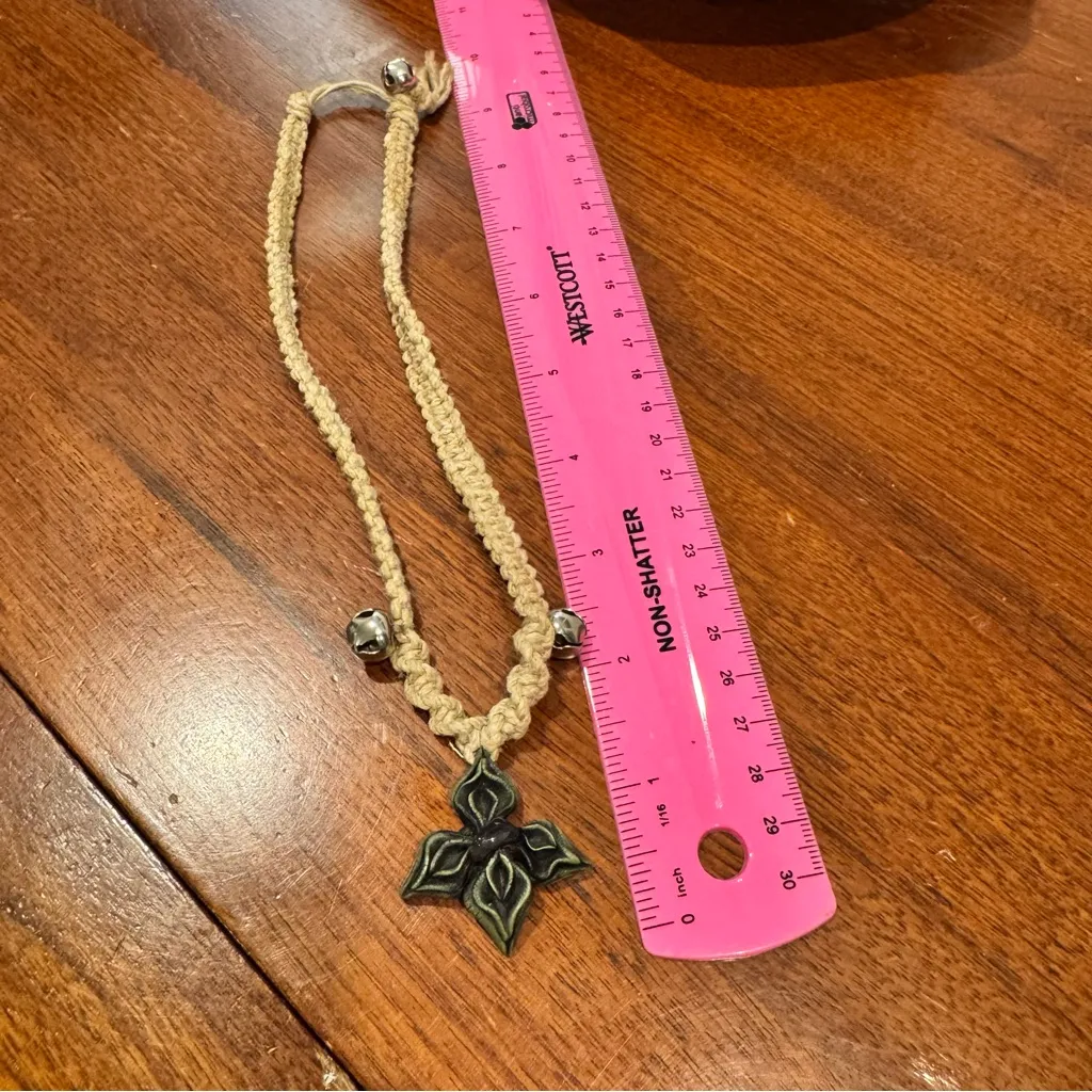 Handcrafted Macrame Hemp Amethyst Flower Necklace Tan - Image 10