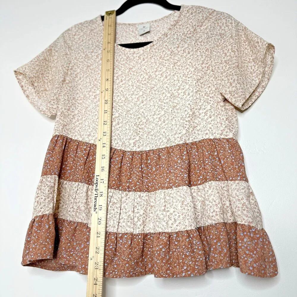 Paper Crane women Ditsy Floral Tiered Ruffle Peplum Babydoll  Boho Blouse S - Image 5