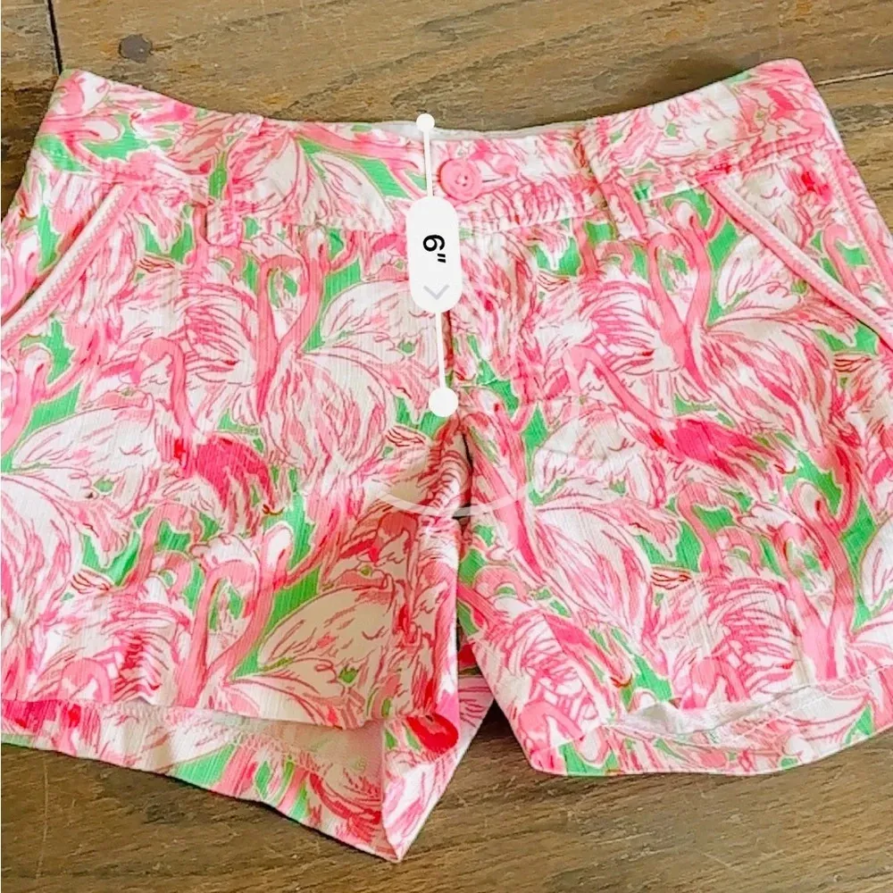 Lilly Pulitzer Women's Callahan Shorts Green Pink Colony Flamingos Size 00 NWT - Image 6