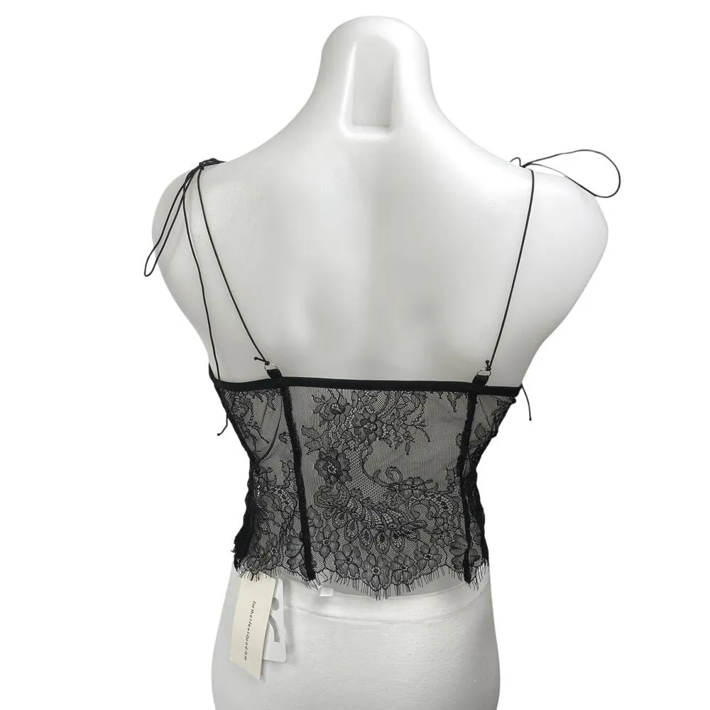 NEW Commense Black Floral Lace Sheer Sleeveless Cami Camisole Crop Tank Top Sz S - Image 2