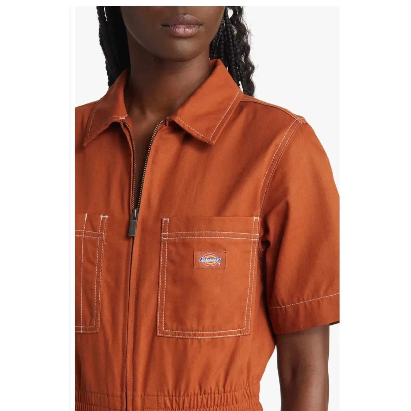 Dickies Cotton Twill Zip-Up Jumpsuit Size Small Utility Aviator Rust Orange - Image 9